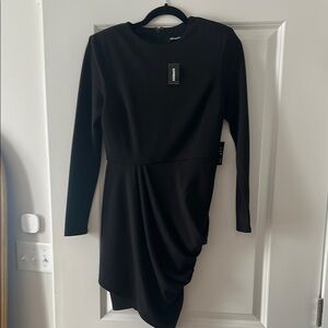 Express Black Asymmetrical Ruched Wrap Dress